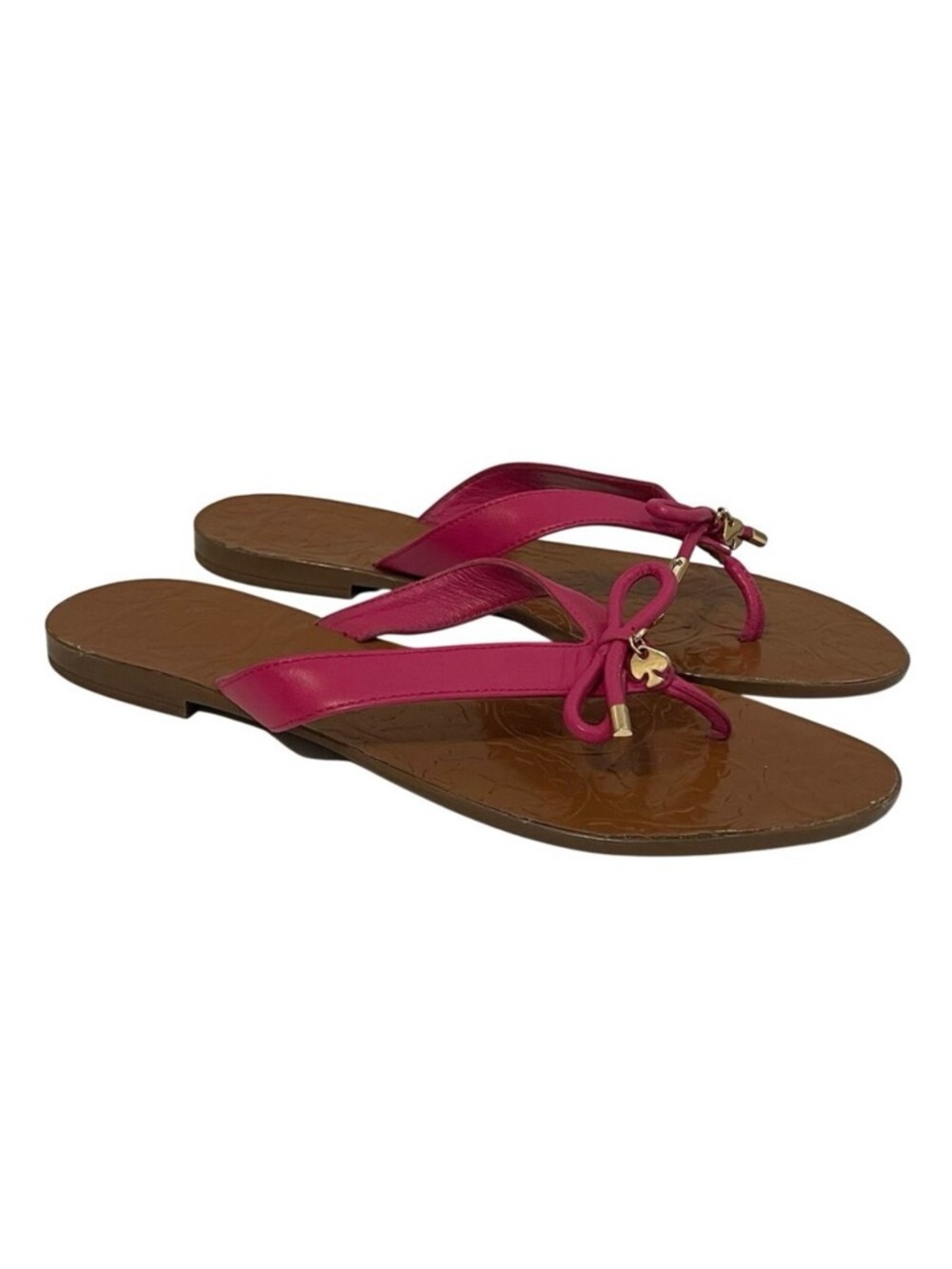 Kate Spade Charles Flip Flop Sandals Dark Pink Gold Women's Size 7.5M